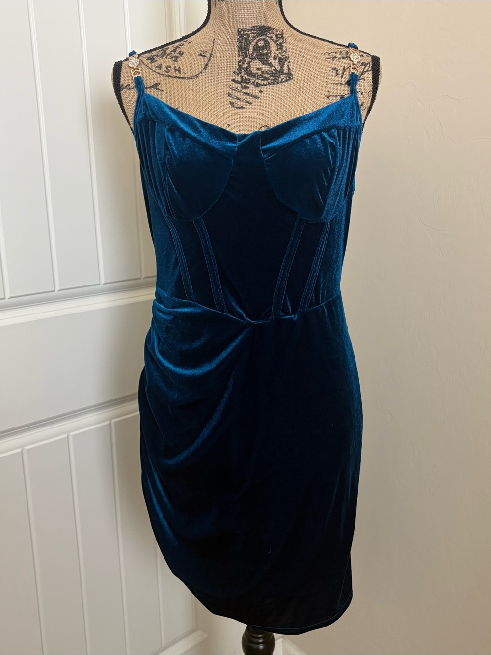 SHEIN Teal Blue Corset Style Drapey Velvet Velour Dress